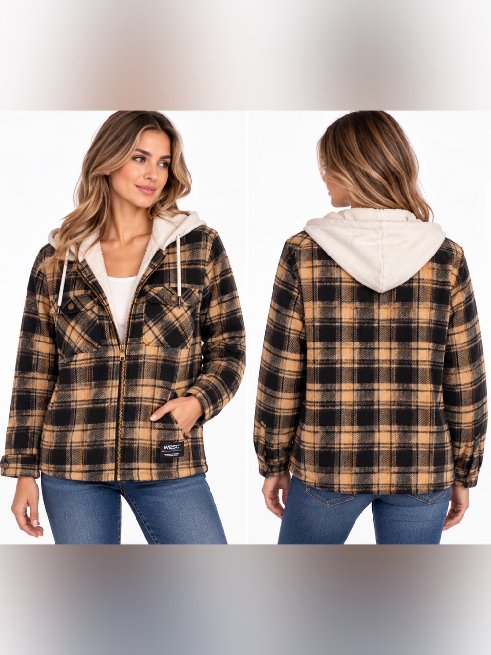 WESC Liam Plaid Sherpa Lined Hooded Shacket Jacket NWT Size S